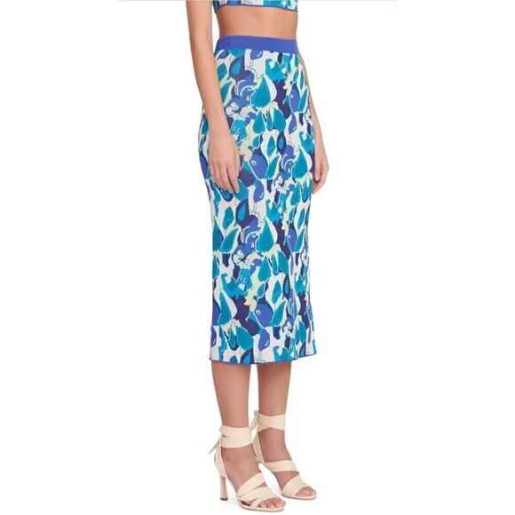STAUD Giovanni Midi Skirt Size L Floral Jacquard Pacific Paradise, NEW NWOT $195 - Picture 1 of 6
